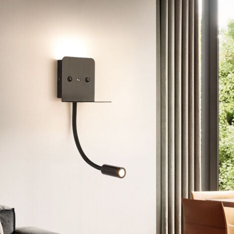 Applique murale + liseuse led "Slange" 3W + 6W avec port usb - Noir