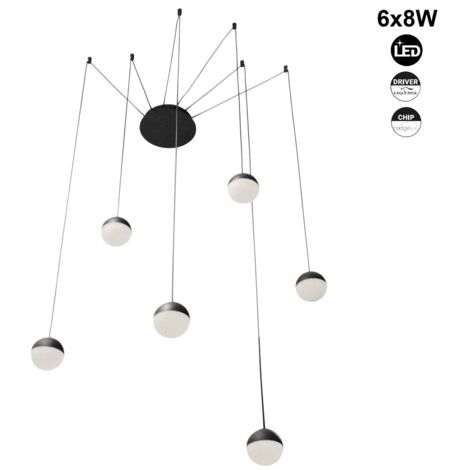 Barcelona Led – Suspension LED Orbit 6x8W – Aluminium noir mat et polycarbonate – 4080 lumens – Température de couleur 2700K – IP20 pour intérieur (1/5)
