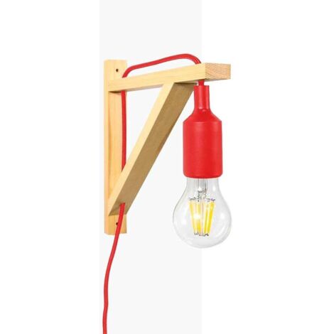 Barcelona Led – Applique murale scandinave rouge – Cadre en bois 250x250mm – Douille E27 – Câble ajustable 1,7m pour ampoules décoratives