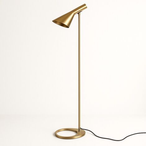 Barcelona Led – Lampadaire LED orientable 158 cm – Aluminium doré – Abat-jour asymétrique pour éclairage ciblé – Douille E27, intérieur blanc