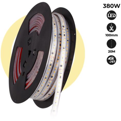 Barcelona Led – Ruban LED 220V 300W IP67 – 20 mètres – 12mm – 2400xSMD2835 – Lumière blanche froide 6000K pour éclairage extérieur