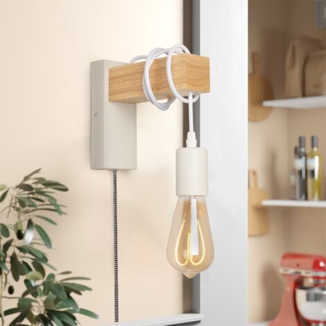 Lampe murale en bois avec interrupteur et prise MILA