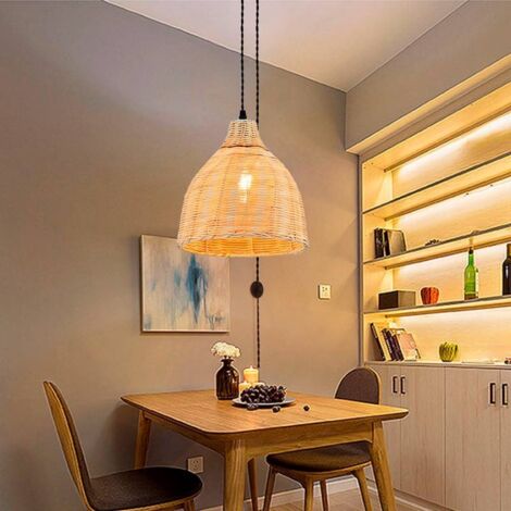 Lampe suspendue murale en osier avec poulie "SASKI" boho chic