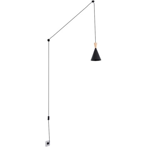 Barcelona Led – Suspension scandinave en métal et bois noir – Abat-jour conique opaque – Tension 220-240V AC – Douille E27 – Longueur câble 3315 mm (1/5)