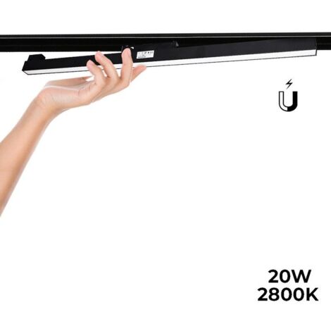 Barcelona Led – Spot LED linéaire 20W sur rail magnétique – Noir – Blanc chaud 2800K – Diffuseur opale anti-éblouissement – 770 lumens