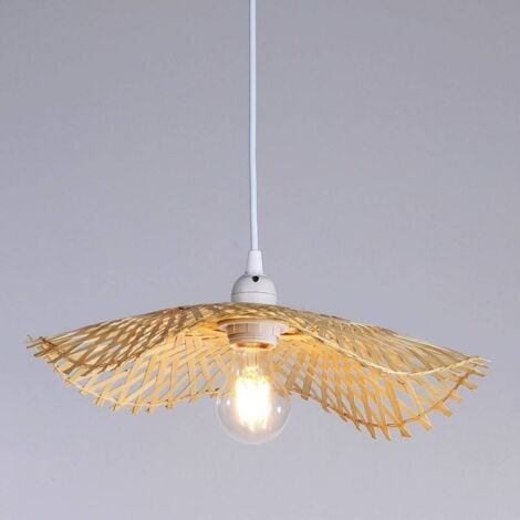 Lampe suspendue en osier "LISA" - E27 - Blanc boho chic