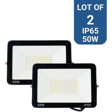 Philips – Pack de 2 projecteurs LED extérieur 50W – 95lm/W – IP65 – Angle d'ouverture 120° – Design compact en aluminium noir