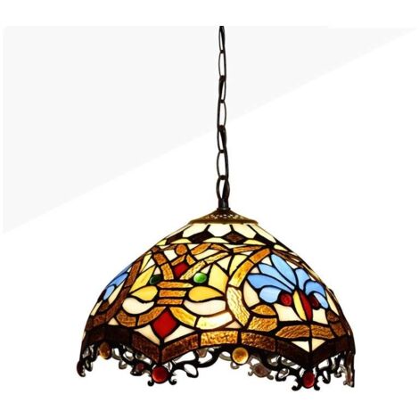 Barcelona Led – Suspension Tiffany en verre mosaïque florale – Ø 310mm – Hauteur 170mm – Douille E27 – Câble 950mm – Puissance 40W – Utilisation intérieure IP20 (1/5)