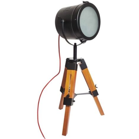 Barcelona Led – Lampe à poser vintage avec trépied en bois – Hauteur réglable 50-60 cm – Puissance 60W – Indice de protection IP20 – Cordon rouge décoratif (1/4)