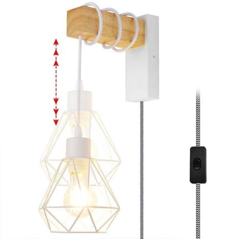 Lampe murale en bois avec interrupteur et prise MILA