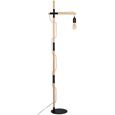 Barcelona Led – Lampe sur pied en bois naturel – Aluminium noir – Culot E27 – Hauteur 164 cm – Voltage 220-240V – Design moderne pour salon