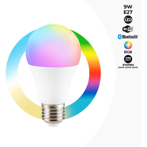 Barcelona Led – Ampoule LED E27 9W – RGB + CCT – Contrôle WIFI et Bluetooth – 806 lm – Durée de vie 25 000 heures – Utilisation intérieure IP20