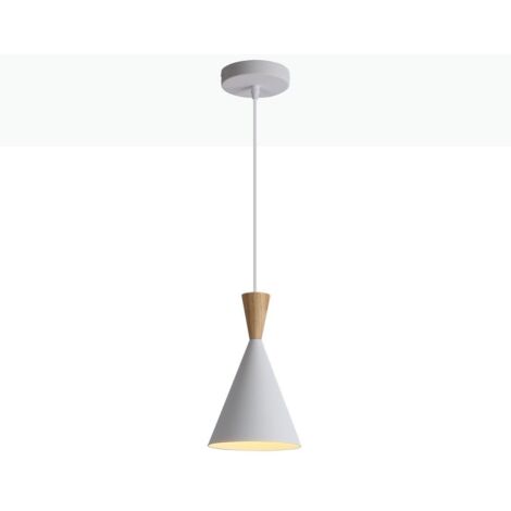 Barcelona Led – Suspension scandinave en aluminium et bois – Abat-jour conique opaque – Hauteur réglable jusqu'à 1 m – Douille E27 pour ampoule 40W (1/5)