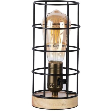 Barcelona Led – Lampe à poser industrielle noire – Abat-jour métal – Base en bois massif – Puissance 60W – Douille E27 – IP20 – Câble 140 cm avec interrupteur (1/5)