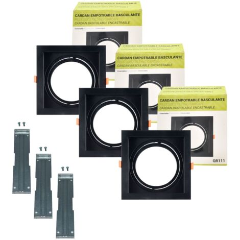 Pack x 3 - Collerette downlight carrée orientable type cardan - Noir