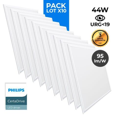 Lot de 10 - Panneau LED 60x60 extra-plat - Driver Philips - 44W - Blanc Chaud
