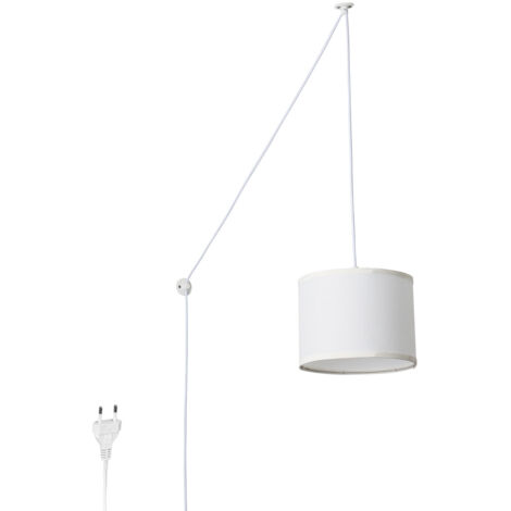 Barcelona Led – Suspension d'extérieur KIM – Hauteur réglable jusqu'à 340 cm – Culot E27 – Câble amovible avec prise – Abat-jour en tissu blanc