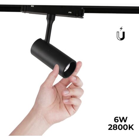 Spot LED sur rail magnétique 48V - 6W - Noir - Blanc Chaud