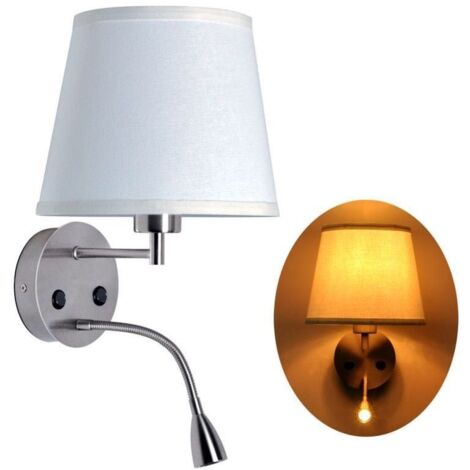 Barcelona Led – Applique murale chambre avec liseuse LED 3W – Abat-jour en tissu – Base métallique – Lumière blanc chaud 3000K – Ø 220 x 450 mm
