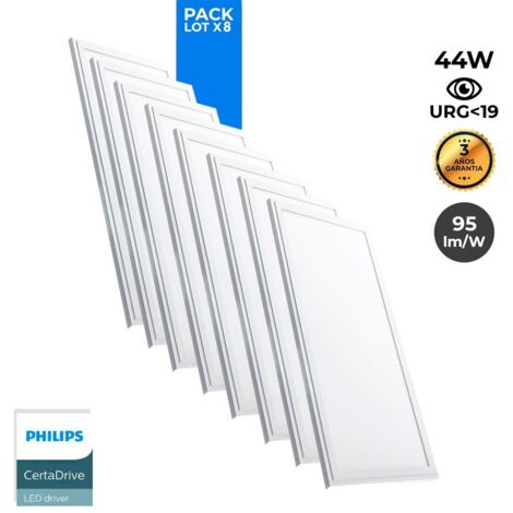 Barcelona Led – Lot de 8 panneaux LED slim 120x30 cm – Driver Philips – 44W – Blanc chaud – Éclairage homogène sans scintillement – UGR <19