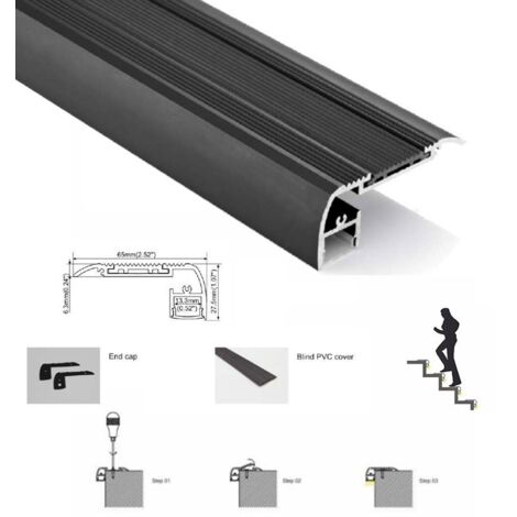 Profilé en aluminium pour éclairage des escaliers 65x27.5mm (2m)