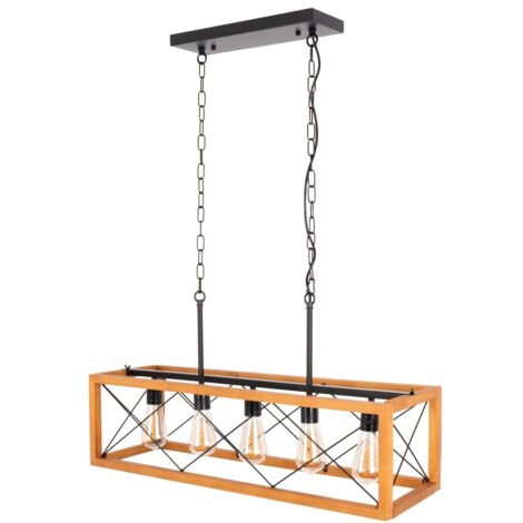 Suspension vintage en bois et métal "Sisca" - 5xE27