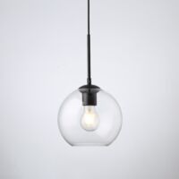 Barcelona Led – Suspension boule en verre noir E27 – Verre transparent haute qualité – Longueur 1260 mm – Pour ampoules LED à filament
