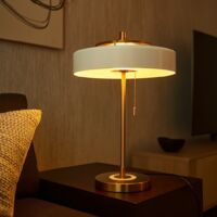 Barcelona Led – Lampe à poser Gadsby – Abat-jour disque en polycarbonate – Douilles E27 pour ampoules LED – Base dorée élégante