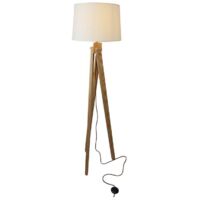 Barcelona Led – Lampadaire trépied en bois naturel – Abat-jour toile blanche – Hauteur 120cm – Pour salons et bureaux