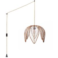 Suspension en rotin "Bintan" en forme de fleur avec interrupteur - Corde boho chic