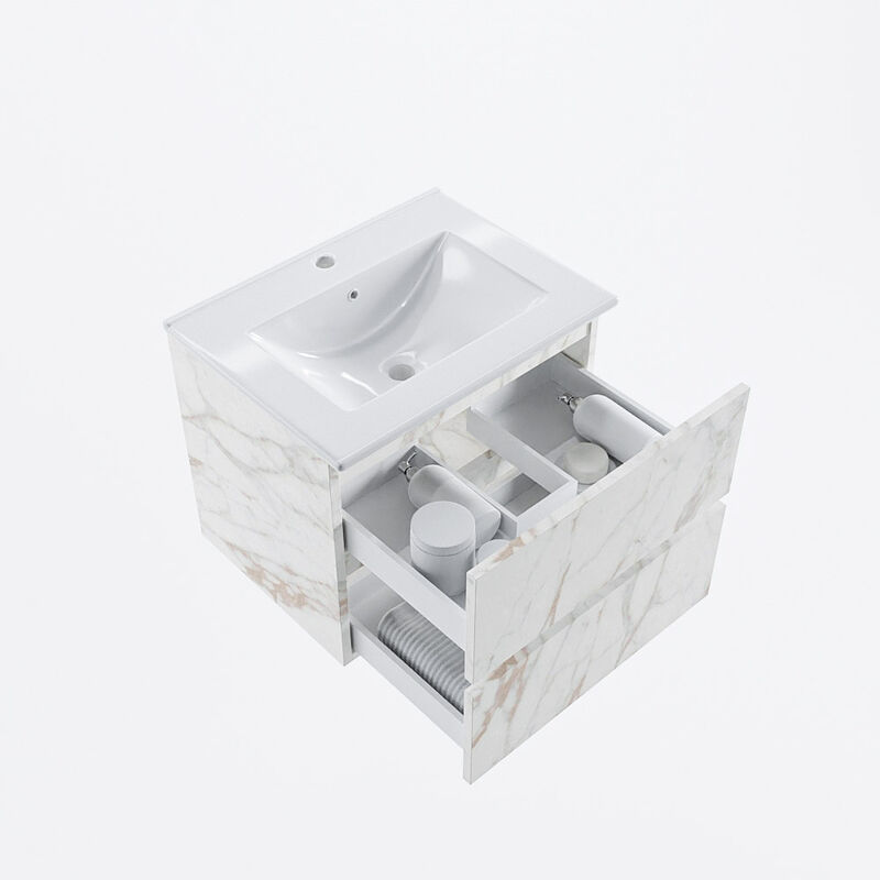 VICA 60cm mueble de baño Clay 2 cajones. Lavabo DENIA Centro 1 orificio,  color Blanco brillo.