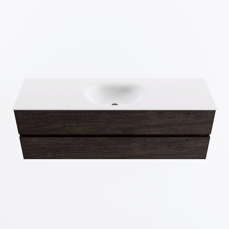 MONDIAZ VICA 150cm mueble de baño Dark Brown 2 cajones. con Lavabo MOON  centro 1 orificio color Talc