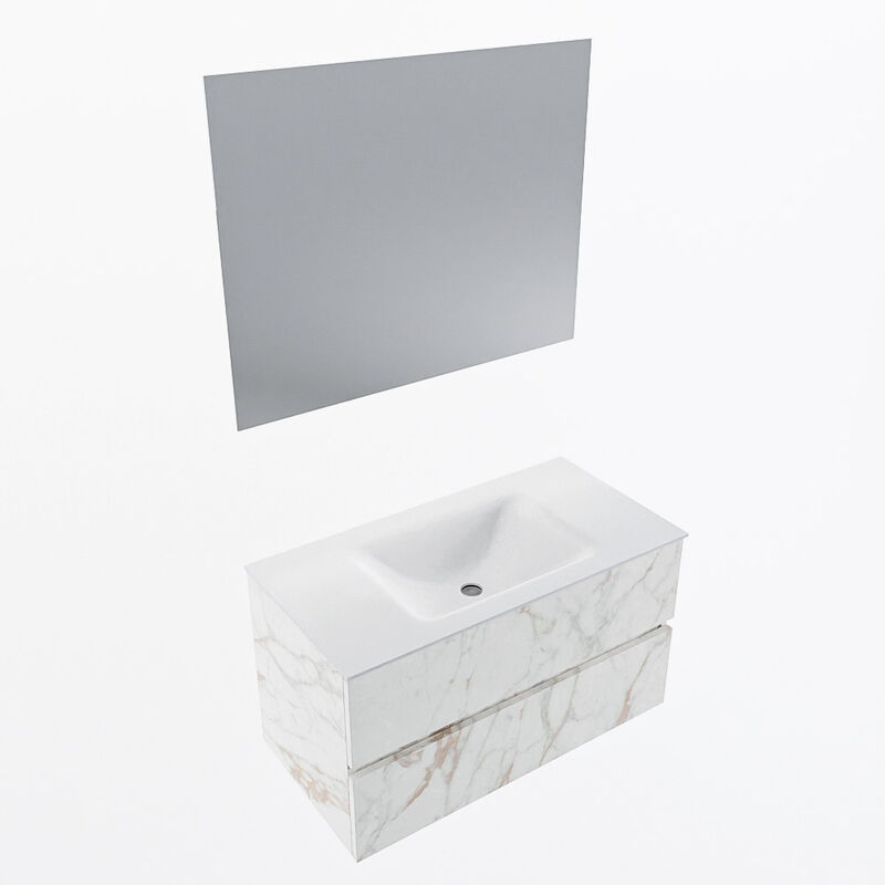 VICA 80cm mueble de baño Marquina 2 cajones. Lavabo MOON Centro sin  orificio color Talc con