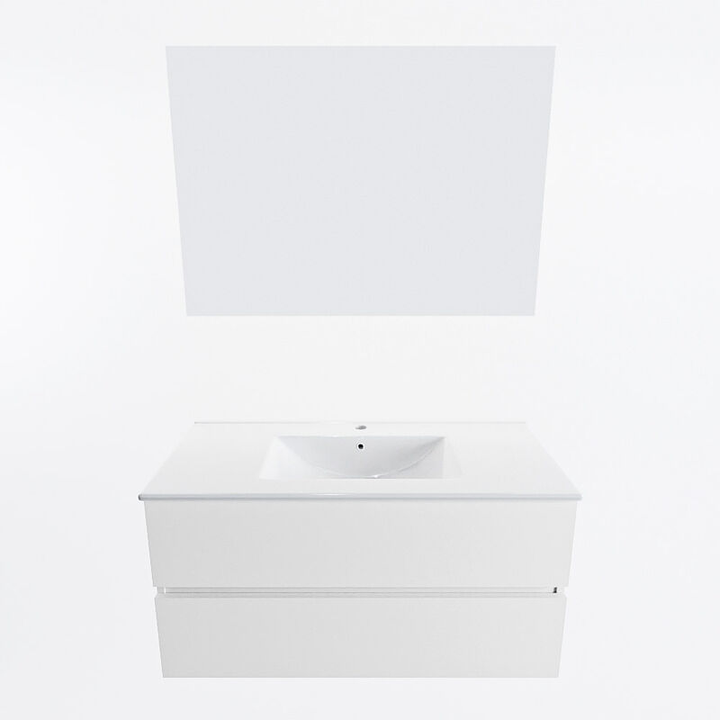 VICA 60cm mueble de baño Washed Oak 2 cajones. Lavabo DENIA Centro 1  orificio, color Blanco