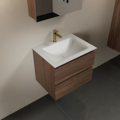 MONDIAZ AIVY 60cm mueble de baño Mocha. con Lavabo Talc solid surface  centro 1 orificio y espejo camerino