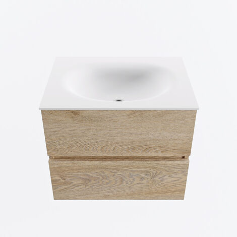 VICA 100cm mueble de baño Washed Oak 2 cajones. Lavabo MOON Centro sin  orificio color Talc