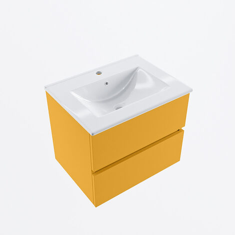 VICA 60cm mueble de baño Smag 2 cajones. Lavabo DENIA Centro 1 orificio,  color Blanco brillo.