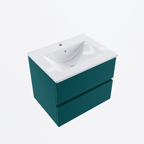 VICA 60cm mueble de baño Smag 2 cajones. Lavabo DENIA Centro 1 orificio,  color Blanco brillo.