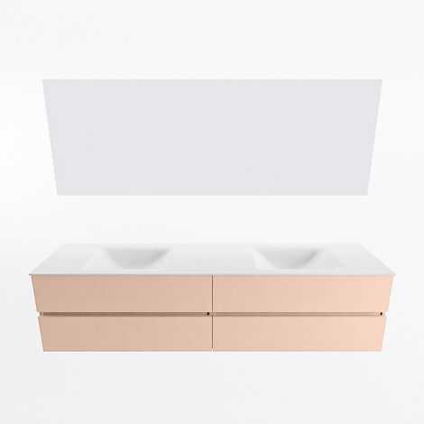 VICA 140cm mueble de baño Carrara 4 cajones. Lavabo CLOUD doble 2 orificios  color Talc con espejo