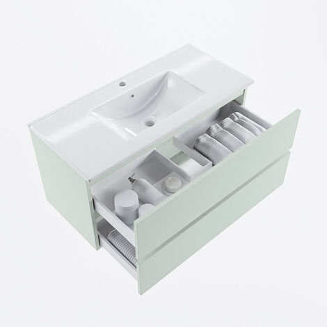 VICA 60cm mueble de baño Smag 2 cajones. Lavabo DENIA Centro 1 orificio,  color Blanco brillo.