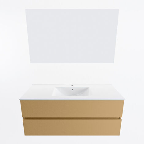 MONDIAZ VICA 120cm mueble de baño Oro 2 cajones. con Lavabo Denia centro 1  orificio color Blanco Brillo y espejo LED