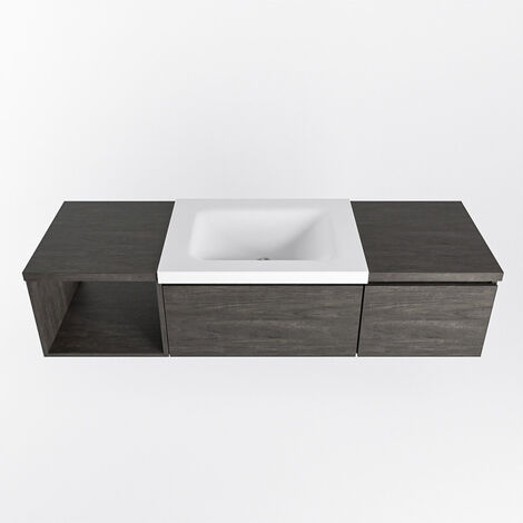 MONDIAZ BUKLA 140cm mueble de baño con módulo abierto 40 izquierda Dark  Brown 2 cajones. con