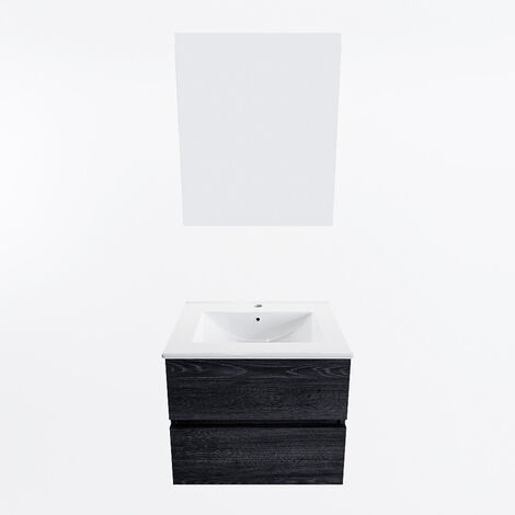 VICA 60cm mueble de baño Rosee 2 cajones. Lavabo DENIA Centro 1 orificio,  color Blanco brillo.