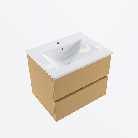 VICA 60cm mueble de baño Rosee 2 cajones. Lavabo DENIA Centro 1 orificio,  color Blanco brillo.