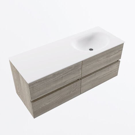 ALAN 120cm mueble de baño Washed Oak 1 cajón lavabo suspendido Izquierda  sin orificio, color Talc.