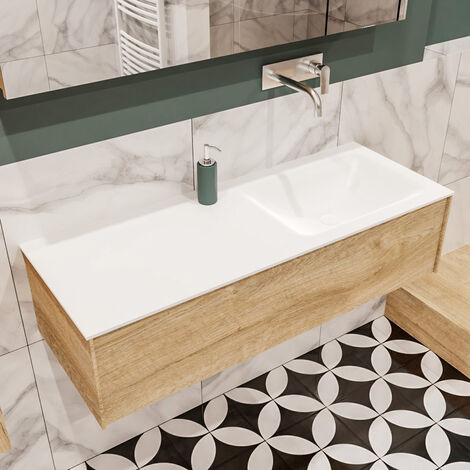 ALAN 120cm mueble de baño Washed Oak 1 cajón lavabo suspendido Izquierda  sin orificio, color Talc.