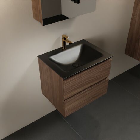 MONDIAZ AIVY 60cm mueble de baño Mocha. con Lavabo Talc solid surface  centro 1 orificio y espejo camerino