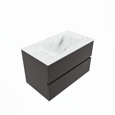 VICA 60cm mueble de baño Dark Grey 2 cajones. Lavabo CLOUD Centro 1  orificio color Talc