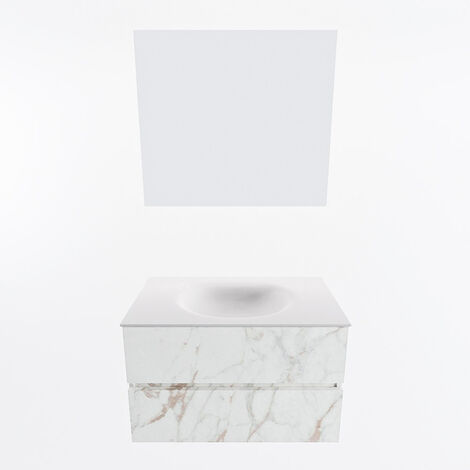VICA 60cm mueble de baño Rosee 2 cajones. Lavabo DENIA Centro 1 orificio,  color Blanco brillo.
