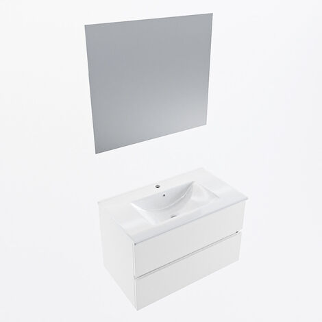 VICA 80cm mueble de baño Marquina 2 cajones. Lavabo MOON Centro sin  orificio color Talc con
